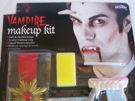 Halloween Vampire Makeup Kit Medallion Fangs Blood Costume Theater Teeth - $10.99