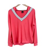 Free Press coral varsity striped v-neck long sleeve lightweight hoodie s... - $14.99