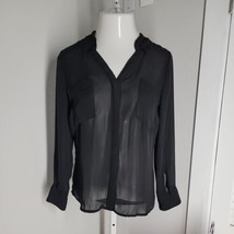 Worthington Button Up Sheer Shirt Blouse ~ Sz PM ~ Black ~ Long Sleeve - £17.66 GBP