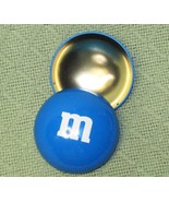 VINTAGE M&amp;M Candy 3&quot; BLUE ROUND METAL TIN CANDY HOLDER KEEPER CONTAINER HTF - £7.16 GBP