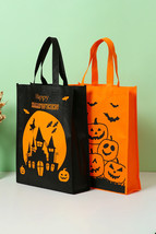 Black Pumpkin Bat Witch Printed Halloween Gift Bag - $3.78