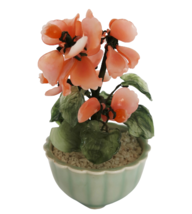 Vtg peach &amp; green glass hand crafted artificial floral potted plant bons... - £19.97 GBP