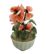 Vtg peach &amp; green glass hand crafted artificial floral potted plant bons... - $34.17 CAD