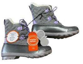 Wonder Nation Girls Winter Boots Memory Foam Skid Resistant Gray &amp; Purple Sz 13 - £11.79 GBP