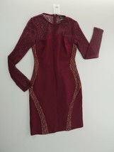 TopShop Womens Red Burgandy Long Sleeve BodyCon Dress Lace Detail Size 4... - £47.20 GBP