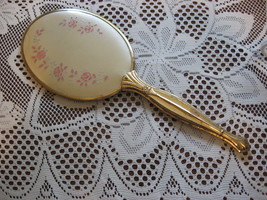 VTG Vanity/Dresser Mirror-Handheld-Gold Tone-Roses-Art Decor-13.5&quot;long - $14.00