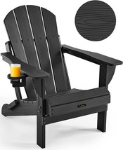 CIOKEA Folding Adirondack Chair Wood Texture, Patio Adirondack Chair, Black - £166.25 GBP