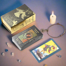 Beginner Tarot Deck With Meaning Keywords, Silver Black Gold Foil Premium Cards - £39.69 GBP