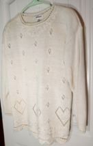 Vtg Worthington sweater shoulder embroidery pearl beads, heart shapes iv... - £7.44 GBP