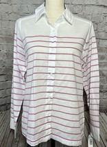 Pendleton Pink Stripe White Long Sleeve Button Up Women’s Shirt Cotton P... - $242.96 MXN