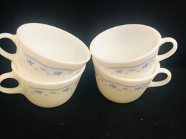 Lot of 4 Pyrex Milk Glass Coffee or Tea Cups Blue Flowers Morning Blue - £16.52 GBP