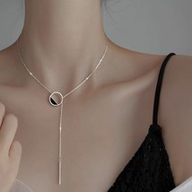 Silver Necklace 925 Sterling Shiny And Exquisite Round Rectangle Choker Jewelry - $7.91