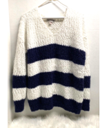 Knox Rose Womens Sz L VNeck Sweater Soft Blue White Striped - $19.80