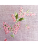 Vintage White Ladies Hankie 11 x 10&quot; w Pink Embroidered Butterfly &amp; Flowers - €6,92 EUR