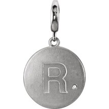 Sterling Silver Initial &#39;R&#39; 0.005ct Diamond Disc Charm - £77.94 GBP