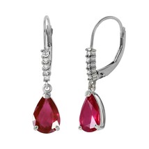 3.15 Carat 14K Solid White Gold Leverback Earrings Diamond &amp; Ruby Jewelry - £397.59 GBP