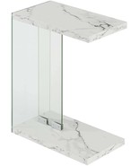 Modern Sofa Table Furniture Side End Accent White Glass Faux Marble C Sh... - £81.62 GBP