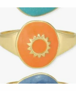 Celestial Enamel Gold Ring Sun Moon Stars Orange Sun Size 7 - €13,80 EUR