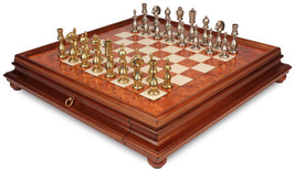 Italfama Arabesque Metal Staunton Chess Set with Elm Burl Chess Case NEW - £621.56 GBP