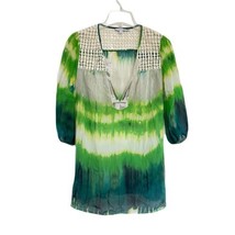 Calypso St. Barth Silk Sequin Tunic Top Size XS Green Cream Tie Dye Boho Resort - £18.67 GBP