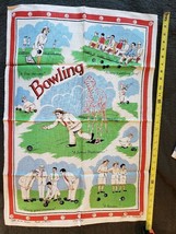 Pure Linen Tea Towel Old Keltic Bowling Made in Ireland FS - £12.39 GBP