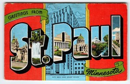 Greetings From St. Paul Minnesota Large Big Letter Postcard Linen Kropp ... - $10.93