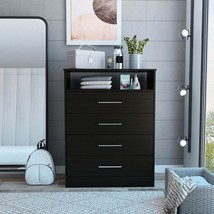 Modern Black Four Drawer Dresser with Hutch - $9,712.57 MXN
