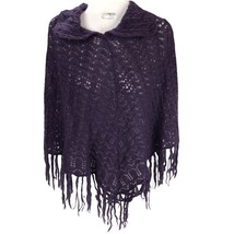 VTG Womens Sweater Purple Cape 90s Knitted Shawl Fringed open weave one ... - £19.66 GBP