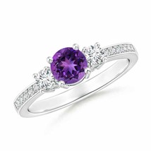 ANGARA 5mm Natural Amethyst and Diamond Three Stone Ring in Sterling Silver - £388.15 GBP+