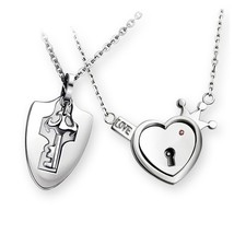 E jewelry sets for lovers stainless steel love heart lock bracelets bangles key pendant thumb200