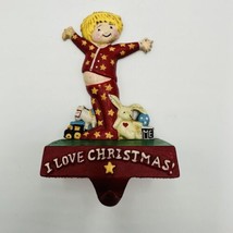 Engelbreit Stocking Holders I Love Christmas Cast Iron Ornament Vintage ... - £38.77 GBP