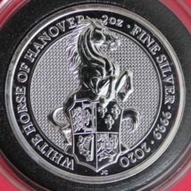 2020 £5 UK White Horse Of Hanover 2 Troy Ounces .999 Fine Silver Medal GFB 6082 - $109.99