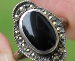 STERLING SILVER &amp; BLACK ONYX marcasite ladies ring band .925 size 7 GOTHIC - $34.99