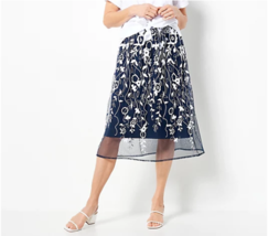 GRAVER Susan Graver Embroidered Mesh Fully Lined Skirt (Navy/White, XS) ... - £23.03 GBP