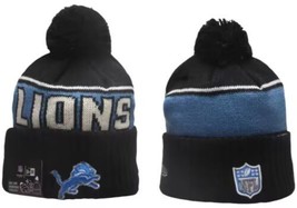 New Era Detroit Lions Knit Winter Pom Beanie Hat - NFL Football Black - $21.77