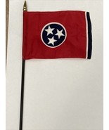 New Tennessee State Mini Desk Flag - Black Wood Stick Gold Top 4” X 6” - $8.00