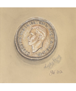 Pencil Drawing of English George VI Lucky Penny - Digital Print - $15.00