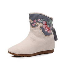 Cotton Fabric Ethnic Ankle Boots for Women Vintage Embroider Short Booties Femal - £39.62 GBP