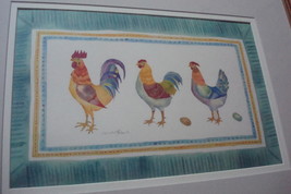 Carol Egbert watercolor on paper, rooster and chickens, excellent condition - £93.32 GBP