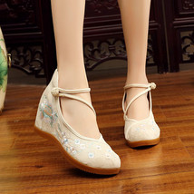 High End Embroidered Women Canvas 7cm Hidden Platforms Shoes Ankle Strap Mid Top - £26.27 GBP