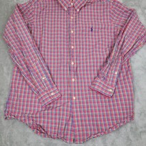 Polo Ralph Lauren Shirt Mens Large Button Up Red Navy Blue Plaided Dress Shirt - £18.37 GBP