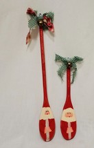 Two Santa Wooden Spoons Christmas Decoration Ornament Hand Painted 12&quot; Red - £13.57 GBP