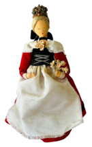 Handmade Vintage Fabric Doll 10.5” Painted Face Felt Body Braided Hair w/ Jewels - £30.32 GBP
