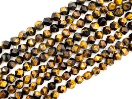 High Quality Natural Brown Tiger Eye Round Faceted Diamond Cut Beads, - $8.00+