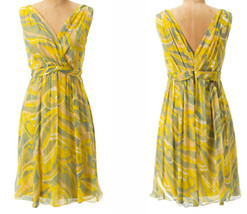 $248 Anthropologie Gold Silk Dress 6 Surplice Romantic Retro Inspired Drapey NWT - £65.84 GBP
