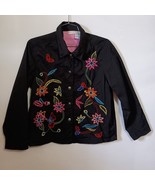 White Stag Ladies Jacket/Top Size M (8-10) Rich Black w/Floral Embroider... - $454.67 MXN