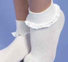 Jefferies Socks Girl School Uniform Lace Satin Ribbon Seamless Cuffed Dr... - £7.85 GBP