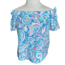 LILLY PULITZER TAMARA TOP Large Off Shoulder Blouse Fish Kisses Size XXS... - $40.10