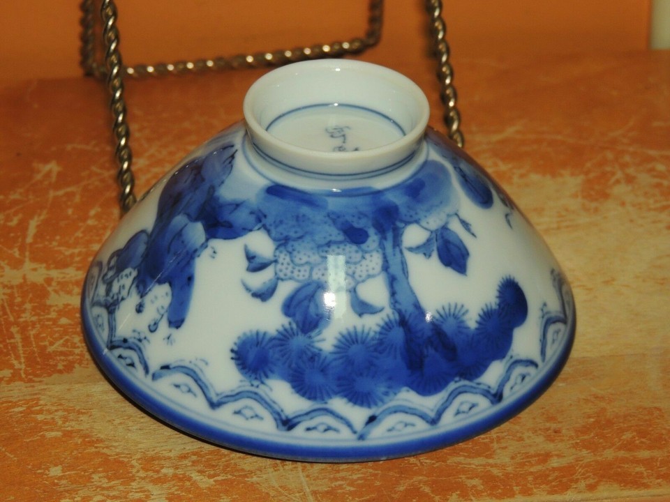 Porcelain Bowl 4.25" White& Cobalt Blue boys chasing butterflies Jap ID: 503 Item image 3