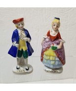 2 Colonial Man and Lady Set Porcelain 3&quot; Victorian Couple Figurine Vinta... - £11.57 GBP